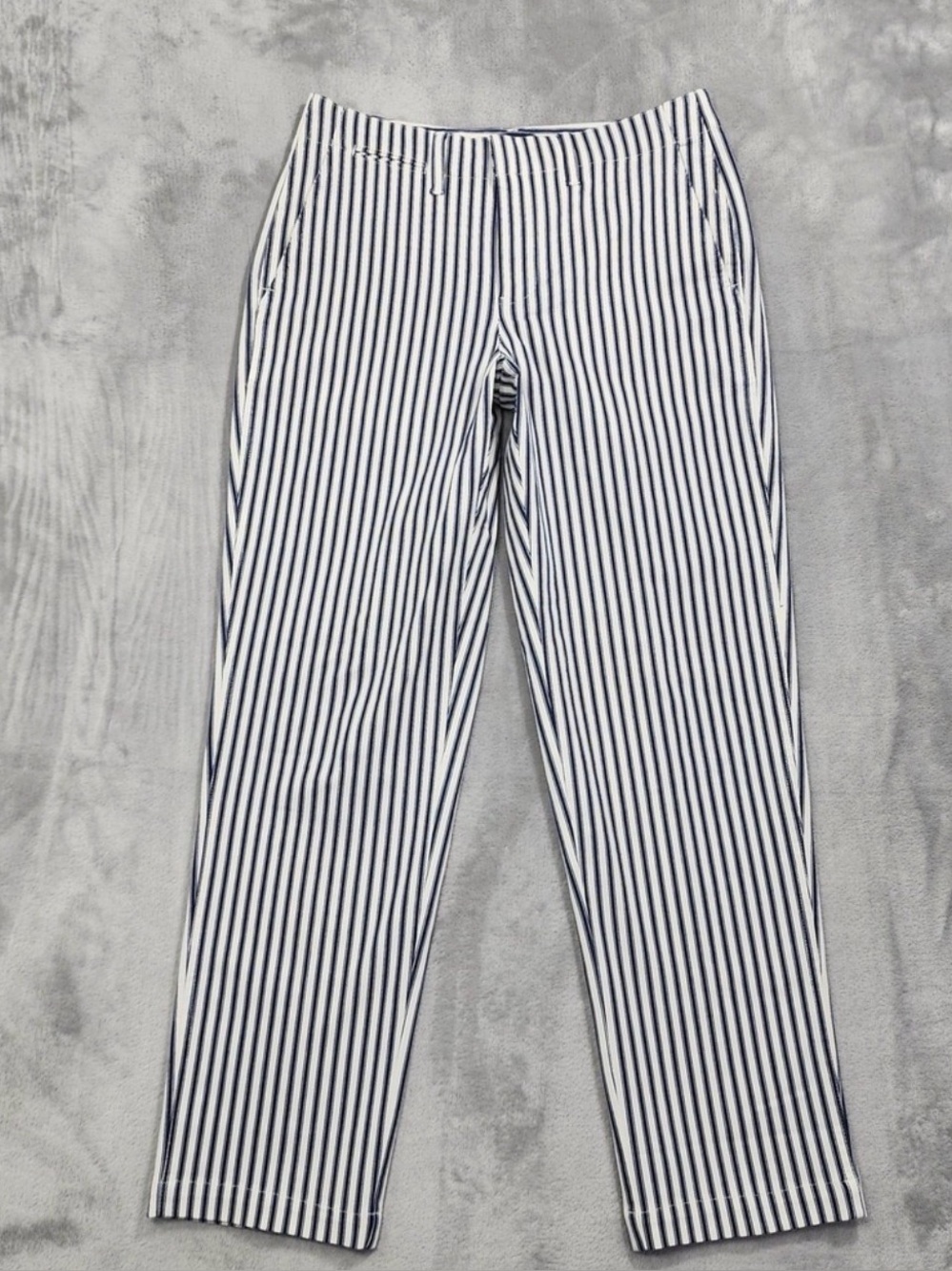 Lands' End Pants Womens 4 Blue Striped Chino Ankle Straight Leg Twill Nautical